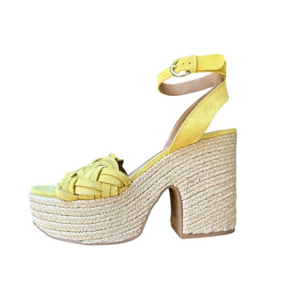 Marc Fisher LTD Yellow Suede Strappy Chunky Espadrille 8.5M - Picture 1 of 10